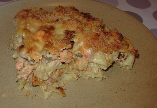 Gratin de pâtes, saumon & herbes4