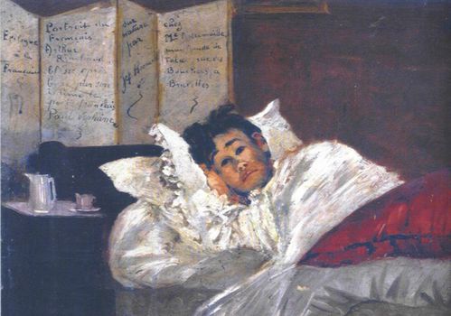 Portrait du français Arthur Rimbaud, bléssé après boire