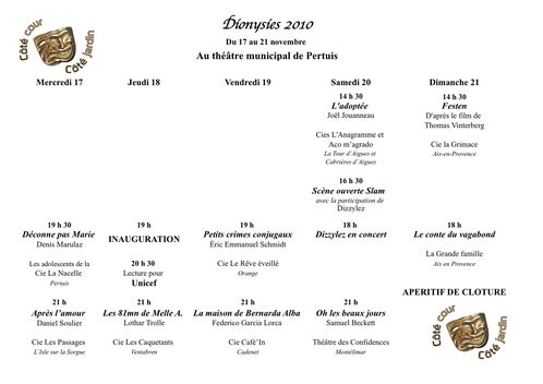 Pré-programme Dionysies 2010