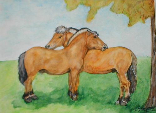 aquarelle- poneys au repos