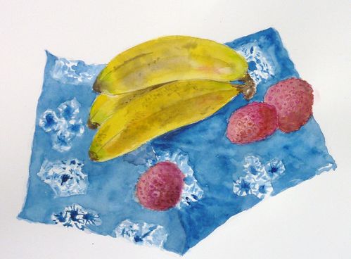 bananes et litchees sur batik