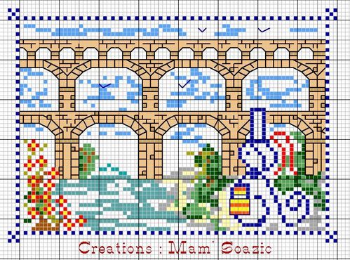 Carte- brodee-grille-Pont du Gard-Mamigoz.