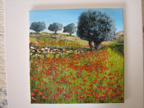 Oliviers et coquelicots