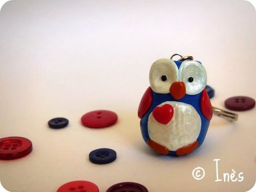 Scrap Inès Porte clés boutons fimo hibou chouette key cha