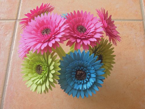 082 - Gerberas Anis Fuchsia et Turquoise