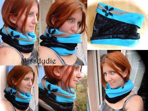 snood noir et turquoise