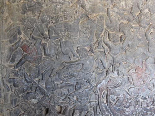 Détail d'un bas-relief à Angkor Vat
