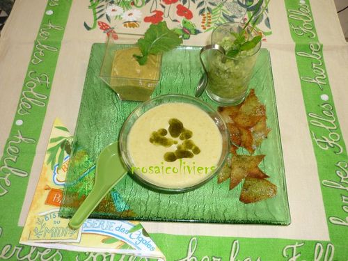 crème courgettes, salade concombre chips tuxicaines 117