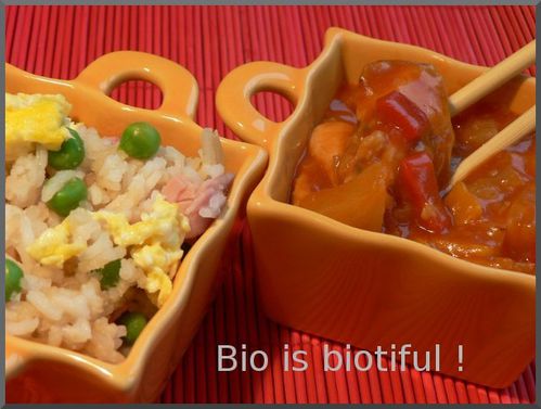 Poulet sauce aigre douce et riz cantonais 1