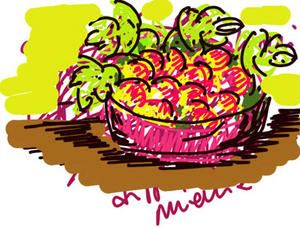 Corbeille de fruits, dessin
