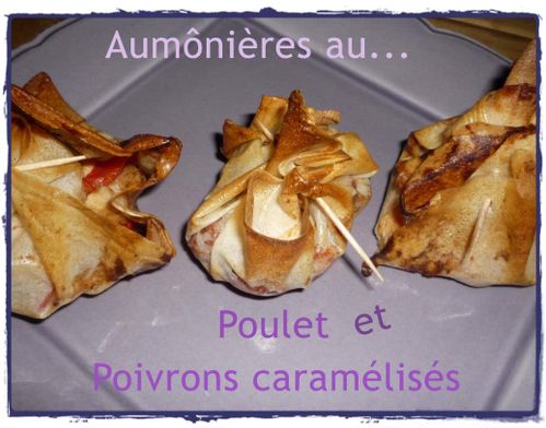 aumonieres au poulet et poivrons caramelisés