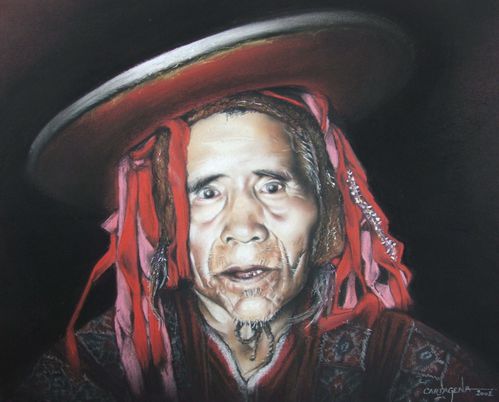 portrait pastel sec, señor quechua