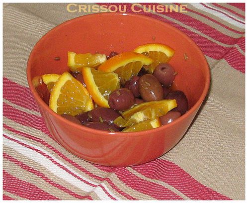 olives marinées cumin, fenouil et orange