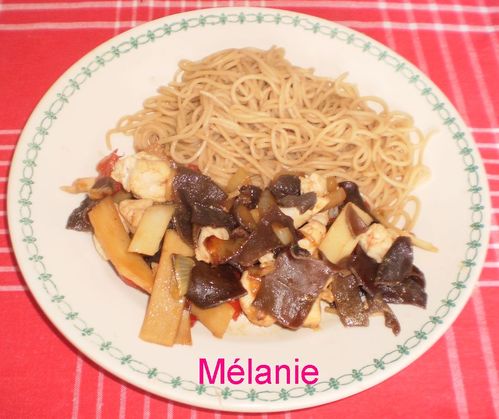 nouille crevette champignon