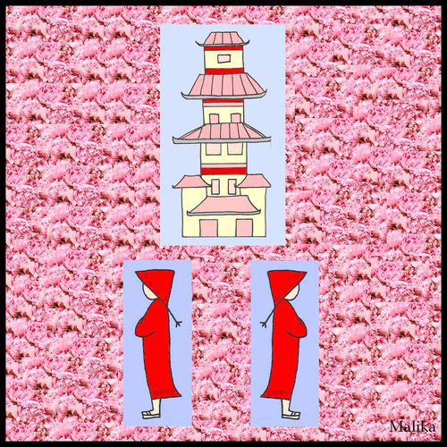Motifs asiatiques Maisons et personnage
