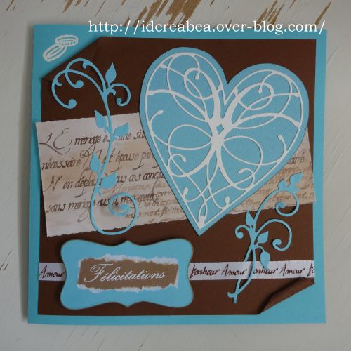 Carte mariage marron et turquoise coeur (0)