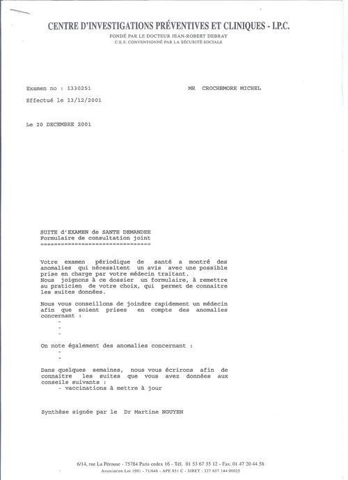 Bilan santé 20 décembre 2001