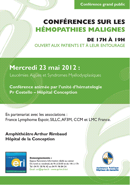 Conférence Hémopathies malignes 23 mai à Marseille