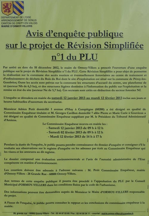 Enquête publique PLU Ormoy Villers