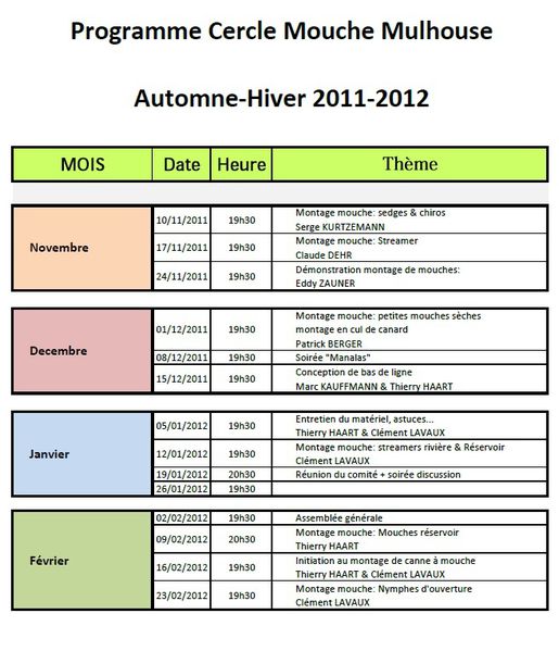 Programme club automne hiver 2011- 2012