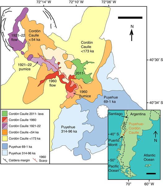 Highly simplified geological map of the Puyehue–Cordón C