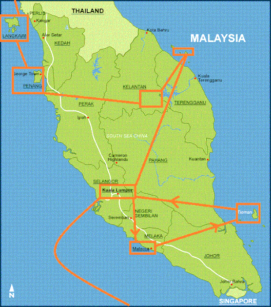 carte péninsule malaisie map malaysia peninsula itinérair