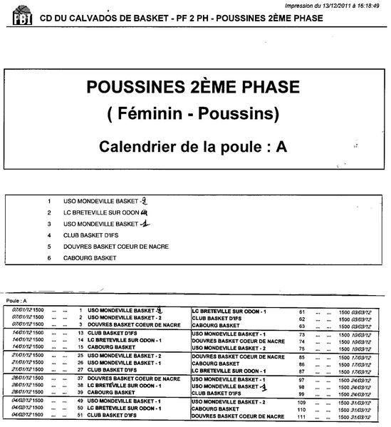 Poussines LCBO 2ème phase 2012