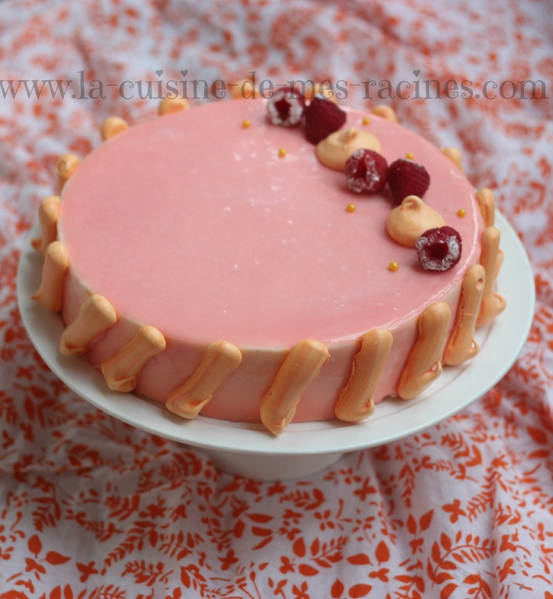 entremet vanille framboise et mangue