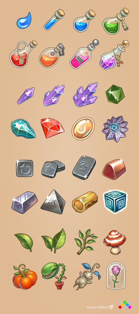 Icons for 2D game app Full set Stephane Baton