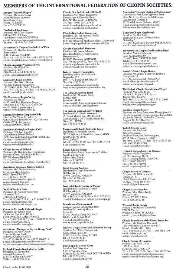 Liste des membres de la fédération des sociétés Chopin