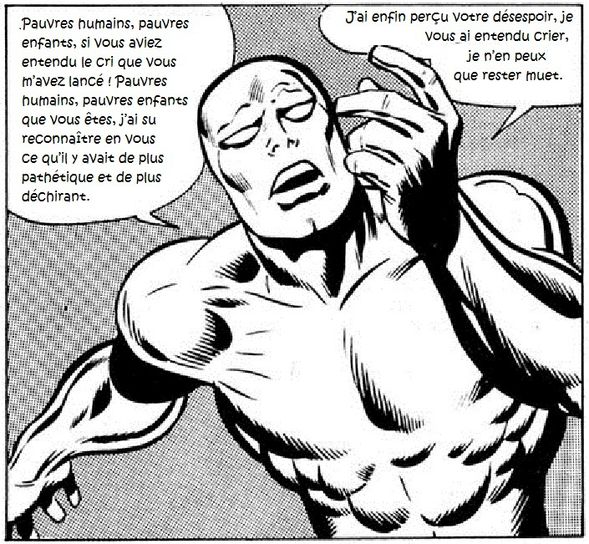 le surfer d'argent se lamente sur l'humanité