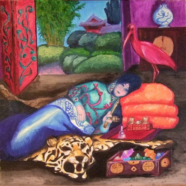 fumeuse d'opium et peau de tigre alexandra nereiev peinture artiste