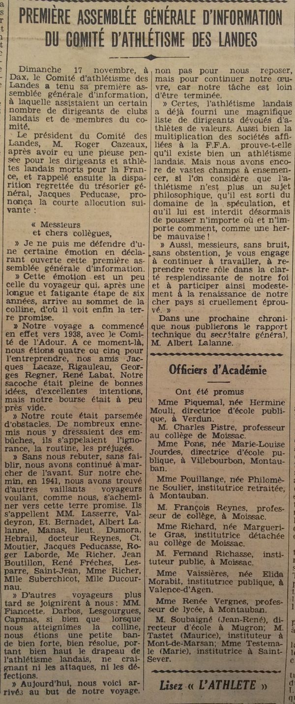 Comité landes Athlétisme 1946