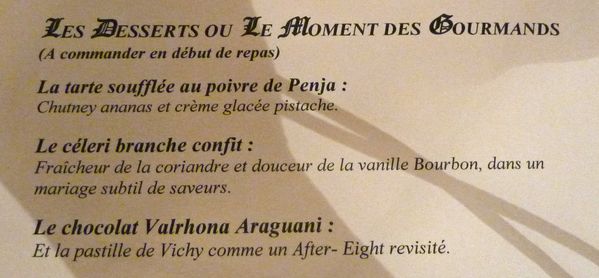 La carte des desserts