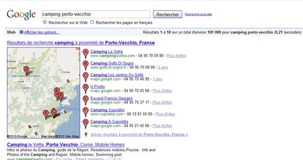 Résultats Google Maps dans Google Résultats Google Maps dans Google