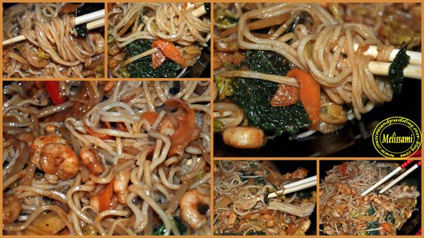 chow mein aux crevettes et saute de legumes