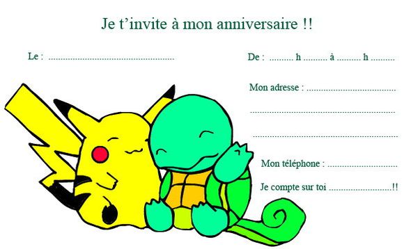 carte invitation anniversaire pokemon
