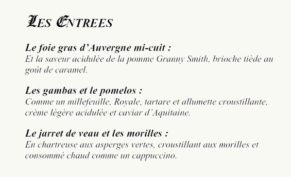 La carte des Entrées