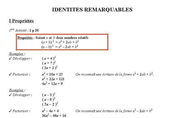 Développement, factorisation et identités remarquables ...