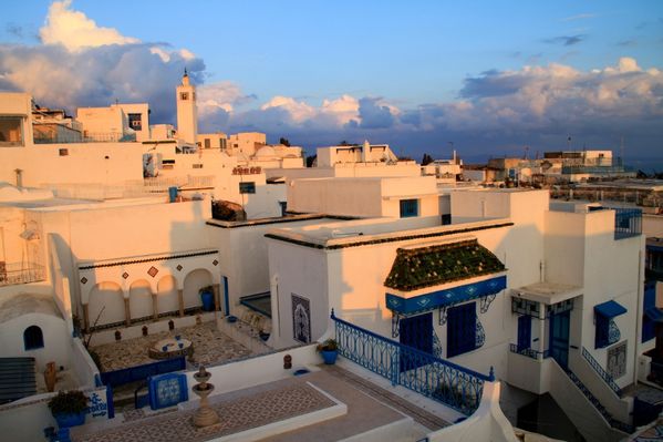 Tunisie terrasses Sidi Bou Said bleu blanc