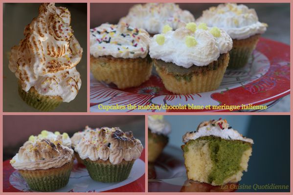 cupcakes chocolat blanc thé matcha et meringue italienne