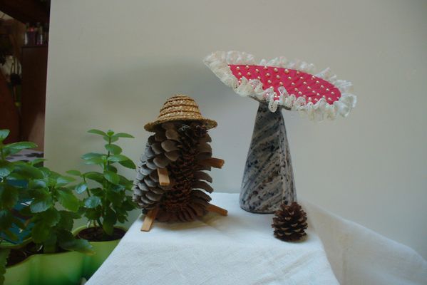 champignon en tissu et hérisson
