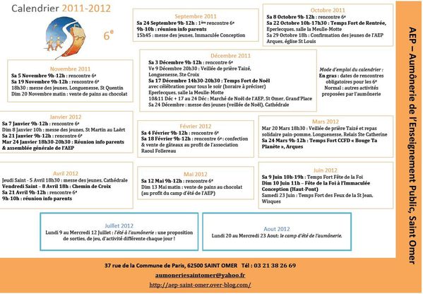 Calendrier 6e