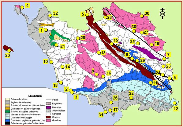 carte situation sites géologiques vendéens