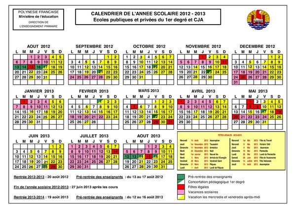calendrier 2012 2013 1er deg