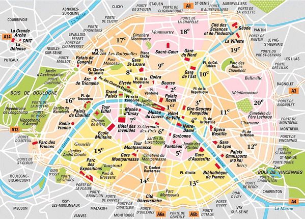 plan de Paris avec les monuments Ã  ne pas manquer)