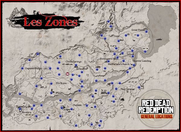 Red Dead Redemption Titre Les 94 zones à visiter