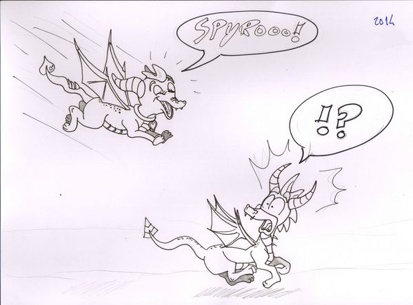 Ember saute sur Spyro dessin Ember retouche sans signature