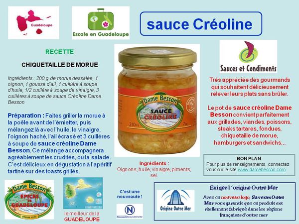 sauce Créoline Dame Besson : le meilleur de la Guadeloupe