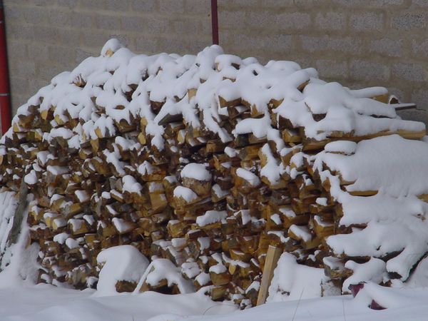 5 tas de bois sous la neige